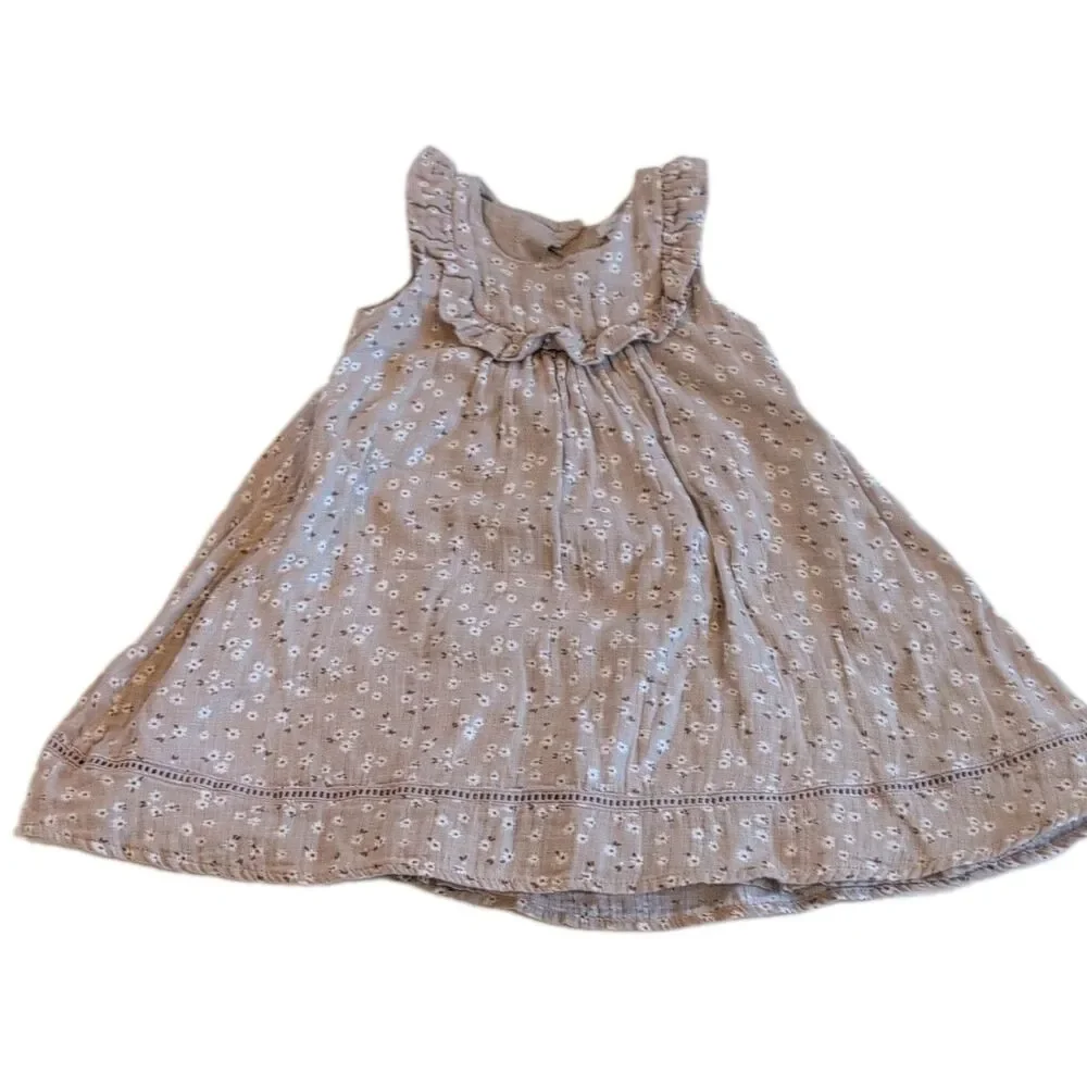 Tahari Girls 4T Beige/White Floral Square Neck Ruffle A-Line Boho Sundress